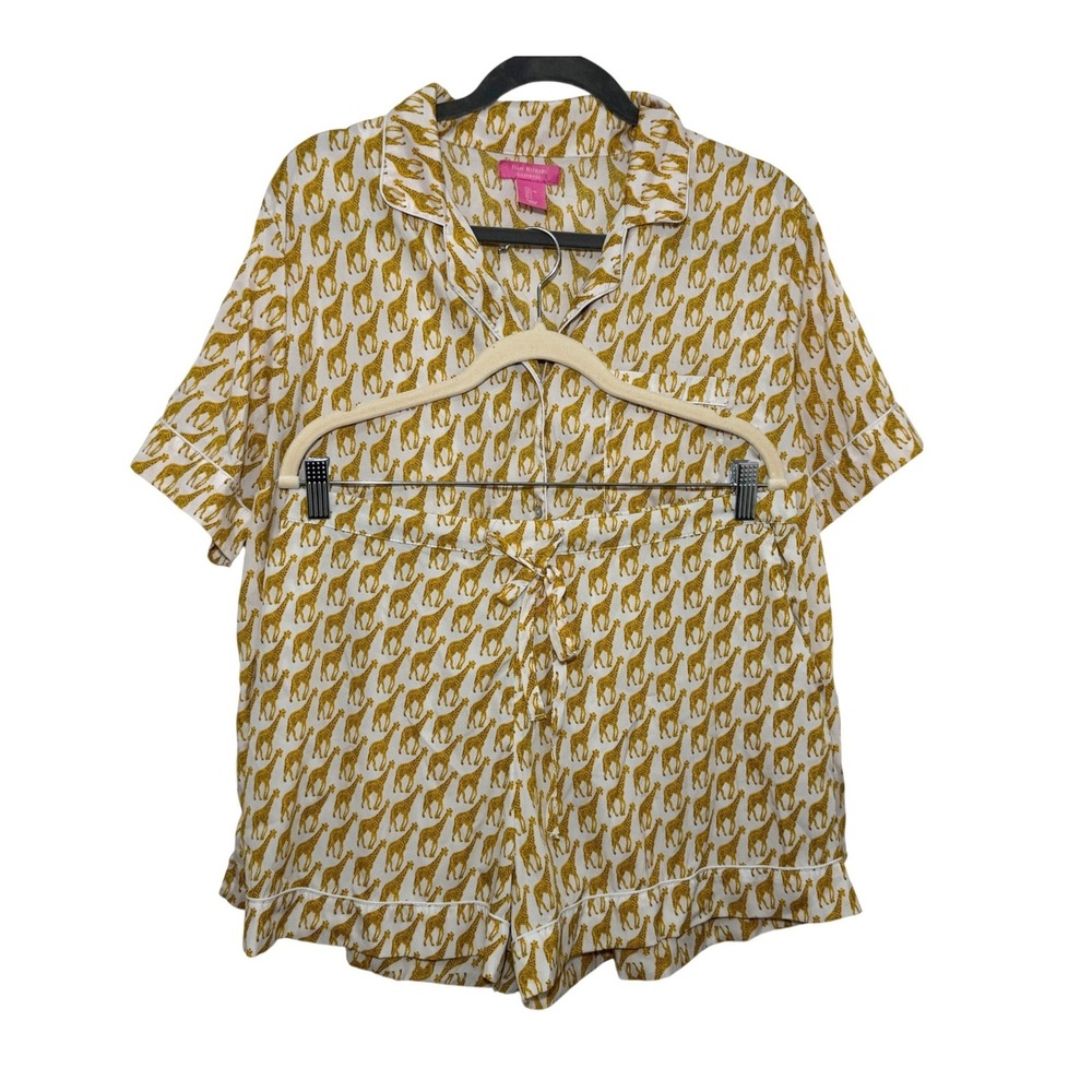 Isaac Mizrahi Sleepwear‎ Womens Large Giraffe Print Pajama Set Top Shorts Yellow